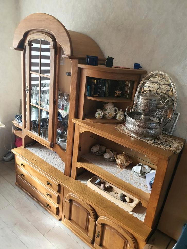 Sterke Vitrinekast - Hout, Huis en Inrichting, Kasten | Buffetkasten, Gebruikt, Met lade(s), Met deur(en), Met plank(en), Eikenhout