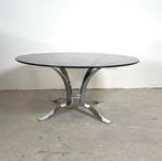 Vintage chroom met rookglas salontafel, 50 tot 100 cm, Zo goed als nieuw, Glas, Minder dan 50 cm