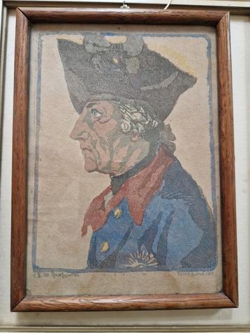 Gesigneerde Kleurenhoutsnede - Portret beschikbaar voor biedingen