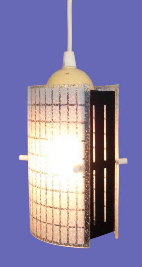 hanglamp, reliëf glas /metaal, vintage, jaren 60, Huis en Inrichting, Lampen | Hanglampen, Gebruikt, Minder dan 50 cm, Glas, Metaal