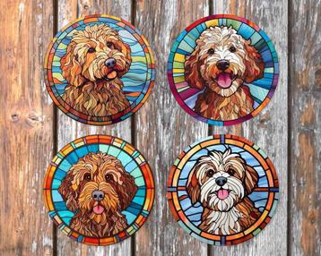 Labradoodle Glas in Lood onderzetters met houder rond beschikbaar voor biedingen