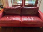 Bank - Leren rode 4-zits, Huis en Inrichting, Banken | Bankstellen, Ophalen, Gebruikt, Rechte bank, 200 tot 250 cm