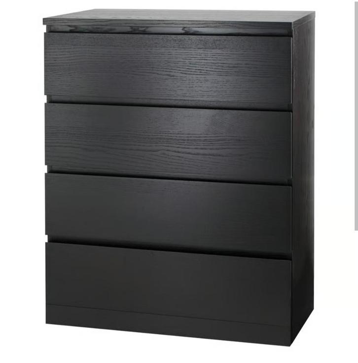 Zwarte Malm 4 ladekast van Ikea, Huis en Inrichting, Kasten | Kledingkasten, Gebruikt, 100 tot 150 cm, 50 tot 100 cm, 25 tot 50 cm