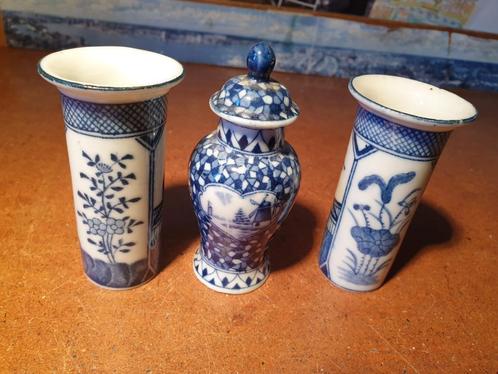 Set van 3 porseleinen miniatuurvaasjes – blauw-wit – Oosters, Antiek en Kunst, Kunst | Overige Kunst, Ophalen of Verzenden
