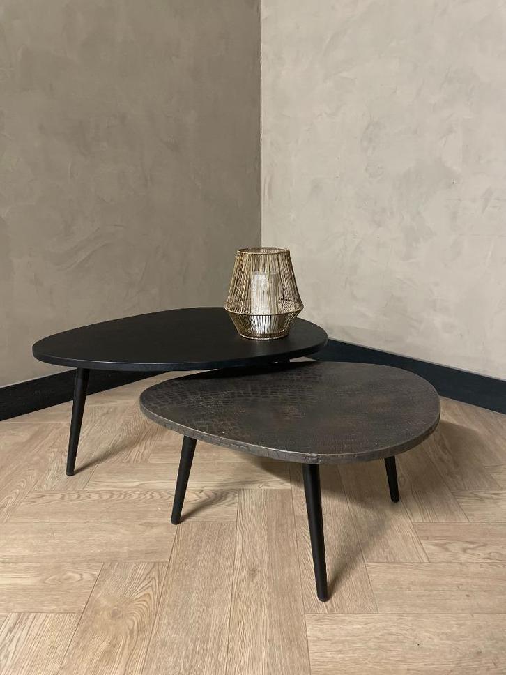 Eiken en croco goud salontafel set | Organische vormen, Huis en Inrichting, Tafels | Salontafels, Nieuw, Minder dan 50 cm, 50 tot 100 cm