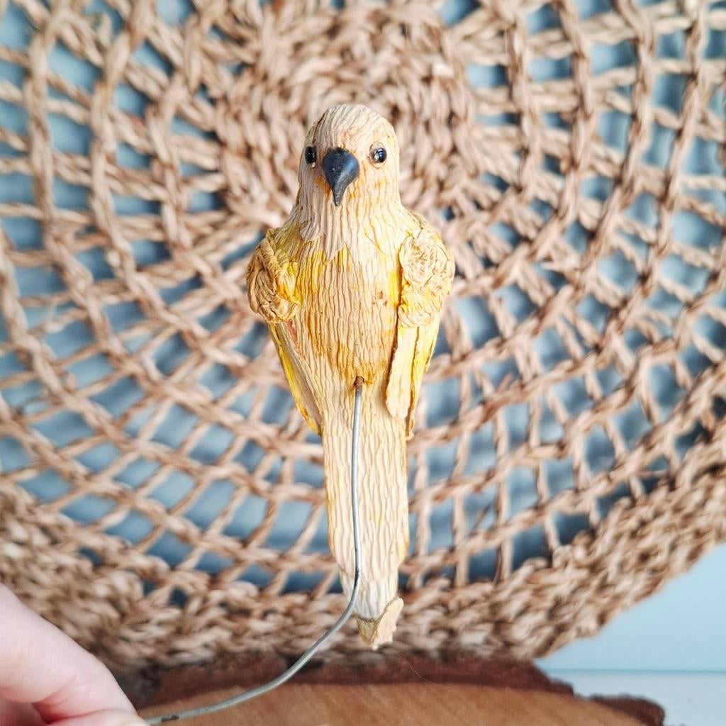 Vintage geel vogeltje van papier maché, Ophalen of Verzenden, Zo goed als nieuw