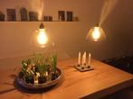 Eettafellampen van glas met metalen kapjes en staaldraad, Huis en Inrichting, Ophalen of Verzenden, Zo goed als nieuw, Glas, 75 cm of meer