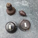Teab Bakeliet 2 schakelaars , lamp fitting en schakelaar, Antiek en Kunst, Ophalen of Verzenden