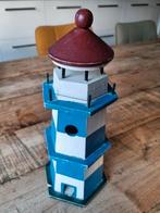 Houten vuurtoren woonaccessoire wit blauw – 30 cm hoog, Huis en Inrichting, Woonaccessoires | Overige, Ophalen of Verzenden, Zo goed als nieuw