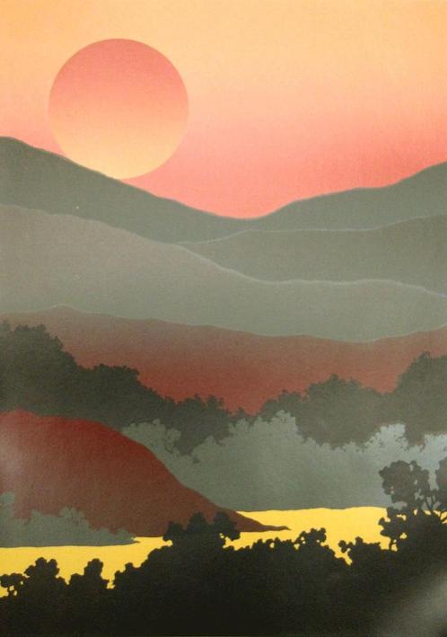 " Bergland  "  zeefdruk van Rob Aerdts € 20, Antiek en Kunst, Kunst | Litho's en Zeefdrukken, Ophalen of Verzenden