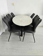Eettafel met marmerfineer en Italiaanse stoelen, Ophalen of Verzenden, Zo goed als nieuw