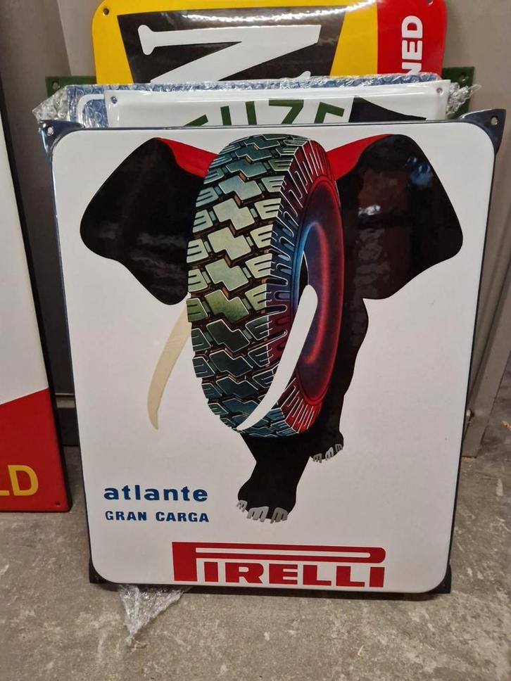Emaille Pirelli reclame bord mooie reproductie, prachtig., Verzamelen, Merken en Reclamevoorwerpen, Zo goed als nieuw, Reclamebord