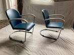 2 Vintage Mat Chroom Gispen 414 Jaren '50 Fauteuils Blauw, Ophalen, 75 tot 100 cm, Zo goed als nieuw, Metaal