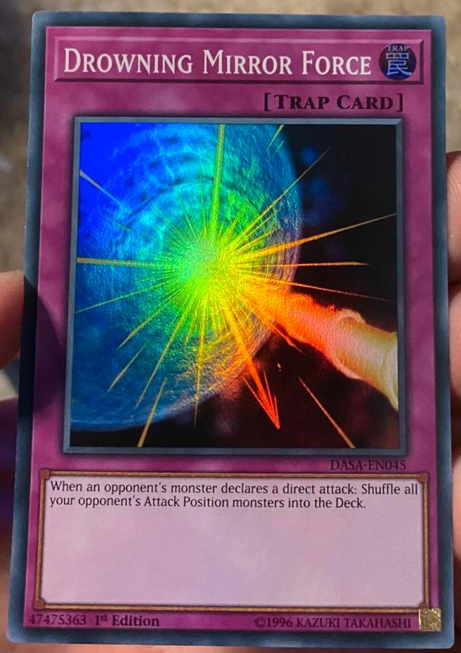 Yu-Gi-Oh! Drowning Mirror Force DASA 1st Edition !, Hobby en Vrije tijd, Verzamelkaartspellen | Yu-gi-Oh!, Zo goed als nieuw, Losse kaart