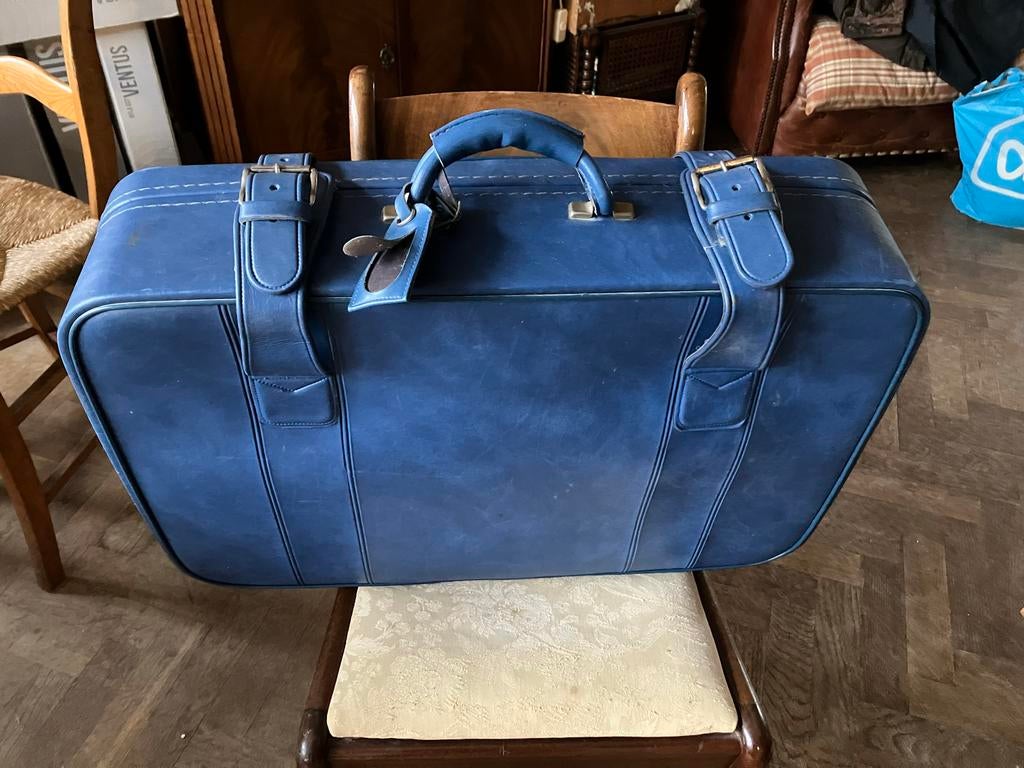 Blauwe Vintage Koffer, 60 tot 70 cm, Gebruikt, 45 tot 55 cm, Slot