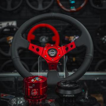 NRG Sportstuur leder 350mm rood + quick release stuurnaaf beschikbaar voor biedingen