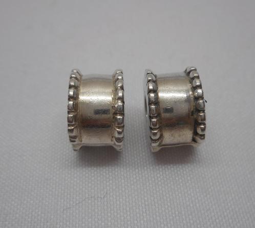 Pandora zilver set van 2 clip bedels parelrand 790267nr.1814, Sieraden, Tassen en Uiterlijk, Bedels, Zo goed als nieuw, Pandora