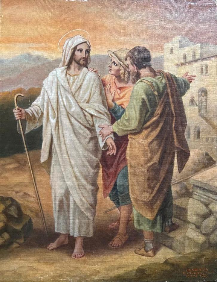 Olieverf schilderij - Emmaus, Antiek en Kunst, Kunst | Schilderijen | Klassiek, Ophalen of Verzenden