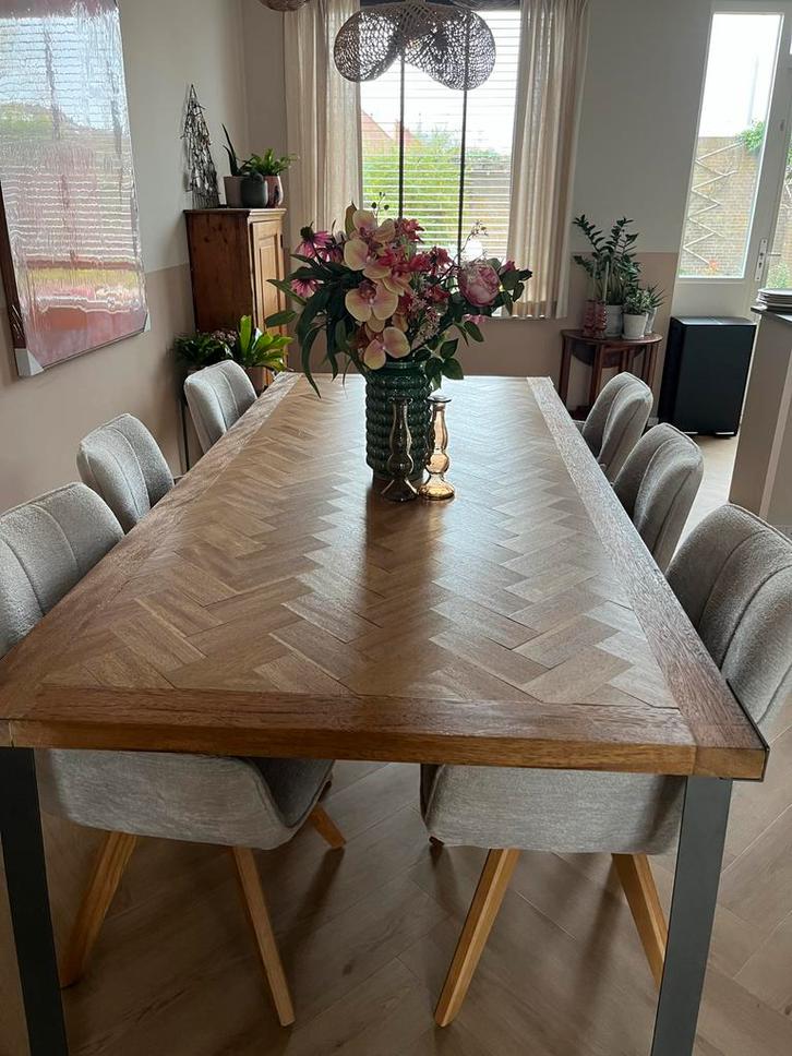 Visgraat eettafel (220x100cm) - Zo goed als nieuw!, Huis en Inrichting, Tafels | Eettafels, Zo goed als nieuw, 100 tot 150 cm