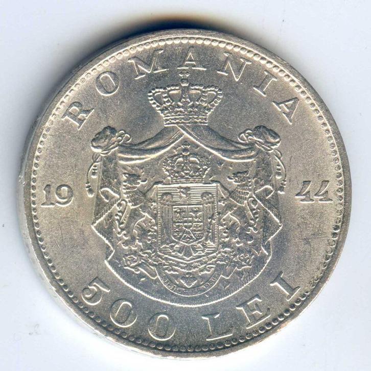 Roemenië 500 Lei 1944, Postzegels en Munten, Munten | Europa | Niet-Euromunten, Overige landen, Zilver, Ophalen of Verzenden