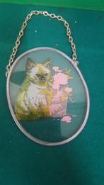 Wandhanger / raamhanger glas in lood, kitten met bloemen, Ophalen of Verzenden