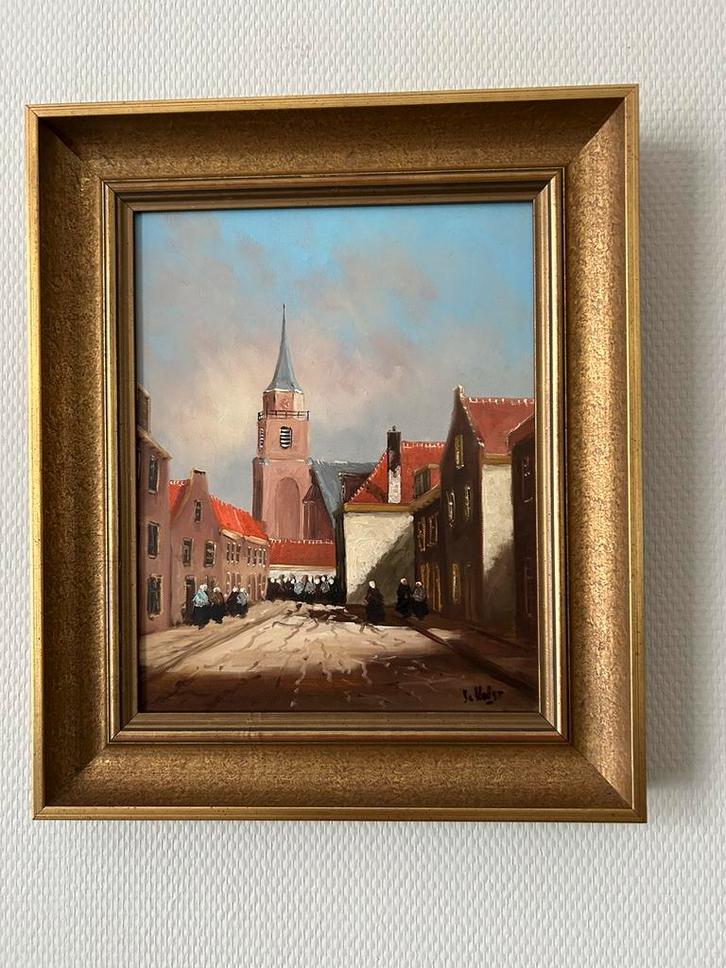 MOOI SCHILDERIJ OUD SCHEVENINGEN / OUDE KERK, Antiek en Kunst, Kunst | Schilderijen | Klassiek, Ophalen of Verzenden