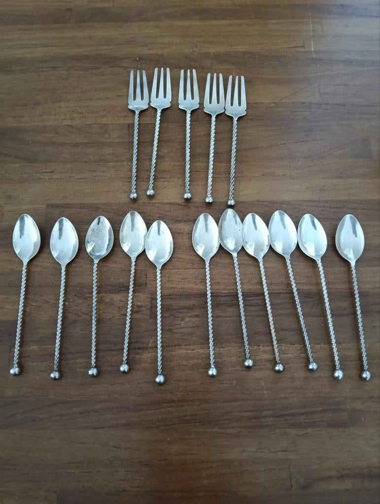 Verzilverde theelepeltjes, cake vorkjes, Antiek en Kunst, Ophalen of Verzenden