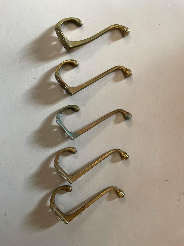 Vintage Messing Wandhaken Set van 5, Huis en Inrichting, Woonaccessoires | Kapstokken, Gebruikt, Wandhaken, Minder dan 100 cm