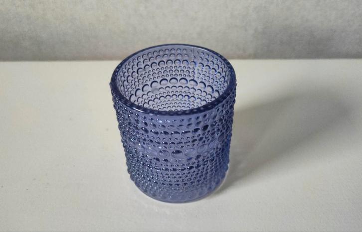 Waxinelichthouder van blauw glas met bobbeltjes, Huis en Inrichting, Woonaccessoires | Kandelaars en Kaarsen, Zo goed als nieuw