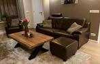 Complete bruin lederen zithoek (bank, 2 stoelen en hocker), Ophalen of Verzenden, Zo goed als nieuw, Leer