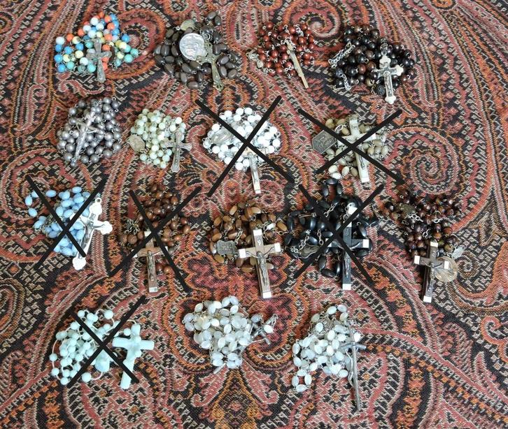 Rozenkrans zilver hout parelmoer antiek vntg Jansenistisch, Antiek en Kunst, Antiek | Religie, Ophalen of Verzenden