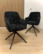 Zes nieuwe luxe eetkamerstoelen in een zwarte bouclé geweven, Huis en Inrichting, Stoelen, Ophalen, Zwart, Japandi sjiek modern industrieel stoel stoelen draaistoel