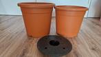 2 Bloempotten met 1 plantenonderzetter 18,5 en 25 liter, Kunststof, Gebruikt, Rond, Tuin