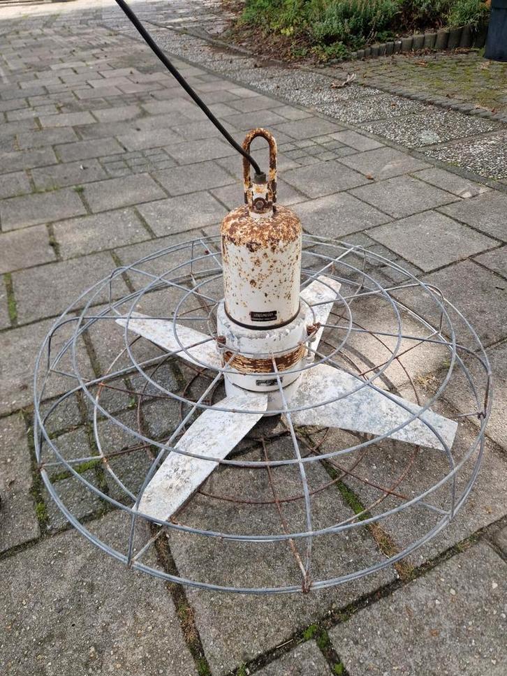 Industriële Plafondventilator / Waaier, Huis en Inrichting, Lampen | Hanglampen, Gebruikt, Minder dan 50 cm, Metaal, Ophalen