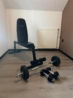 Fitnessbankje met dumbells en stang, Ophalen, Krachtstation, Armen, Zo goed als nieuw