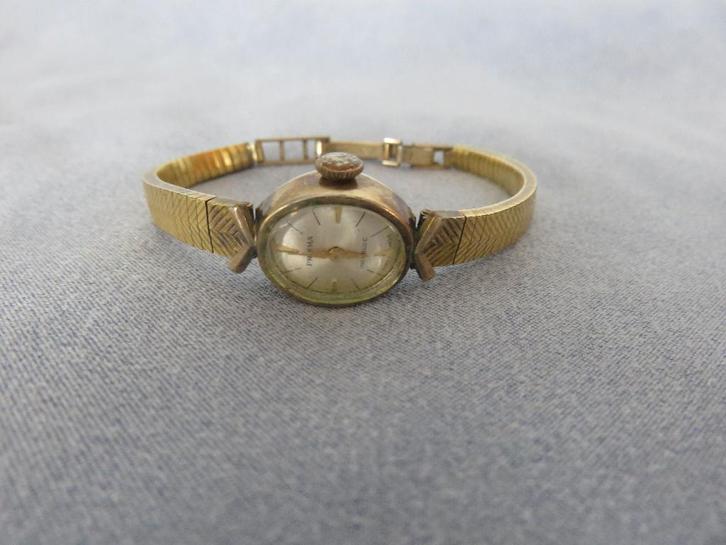 Verguld dames horloge – Prisma . Incabloc - 20e eeuw, Antiek en Kunst, Curiosa en Brocante, Ophalen of Verzenden