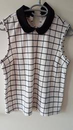 mouwloos wit zwart geruit shirt met zwarte kraag, maat 38, Wit, Zo goed als nieuw, Zonder mouw, Ophalen