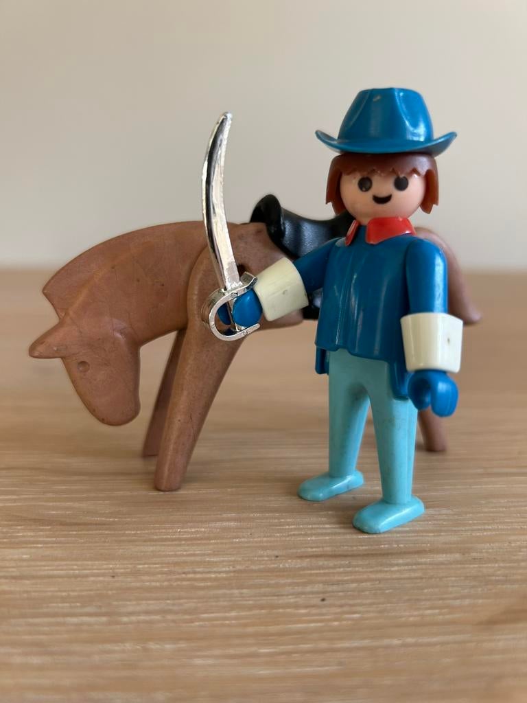 Vintage playmobil uit 1975 nr. 3353 Western soldaat en paard, Ophalen of Verzenden, Gebruikt, Complete set