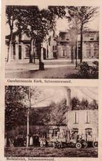 Schoonrewoerd in tweevoud G.K. + Geref. school + Melkfabriek, Verzenden, 1920 tot 1940, Gelopen, Zuid-Holland