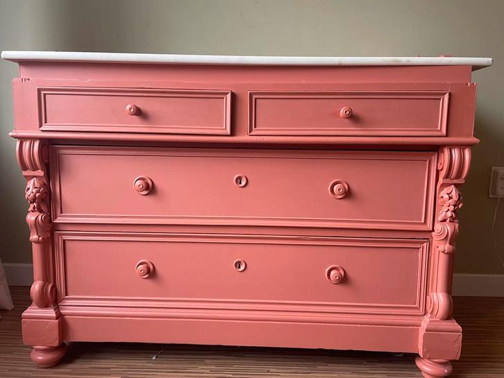 Roze Vintage Commode met Marmerblad, Huis en Inrichting, Kasten | Dressoirs, Gebruikt, 100 tot 150 cm, 50 tot 75 cm, Met lade(s)