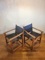 Brutalist armstoelen in eik en tuigleer 1960, Huis en Inrichting, Stoelen, Ophalen, Gebruikt, Bruin, Hout