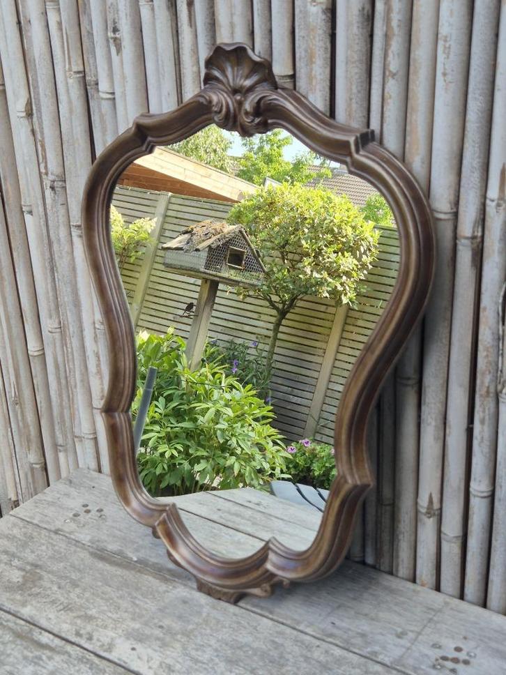 Vintage - Spiegel - Kuifspiegel -Kunststof houtlook - Bruin*, Huis en Inrichting, Woonaccessoires | Spiegels, Gebruikt, Minder dan 50 cm