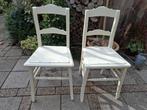 2 Antieke Franse Boeren Stoeltjes, Gebruikt, Twee, Wit, Hout