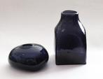 Vintage twee art glas objecten Cobalt Blue handmade vaasjes., Ophalen of Verzenden