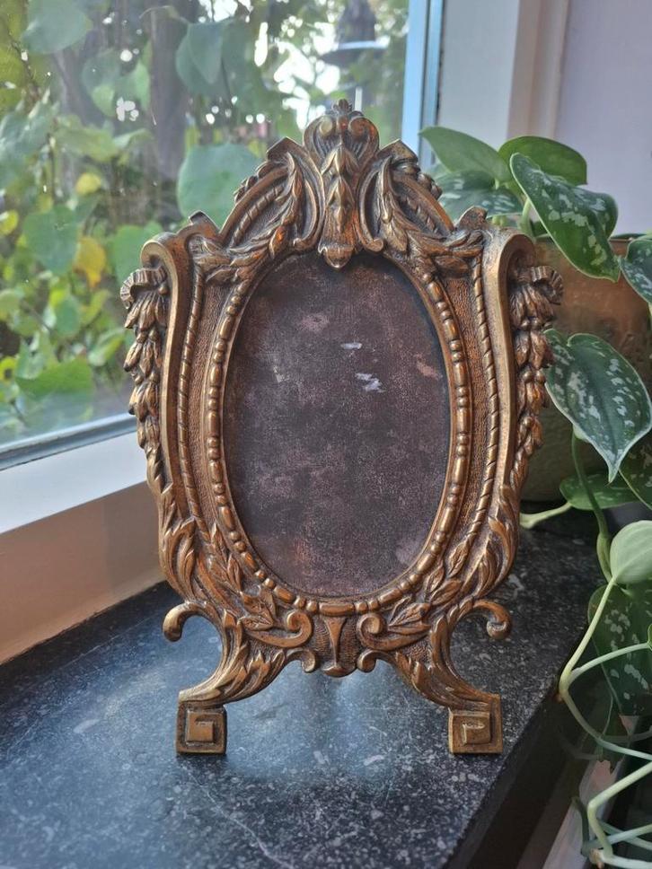 Antieke Messing Fotolijst Desposé D.L. nr. 9, Huis en Inrichting, Woonaccessoires | Lijsten, Gebruikt, Minder dan 50 cm, Minder dan 50 cm