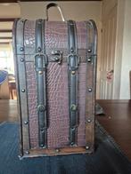 Vintage Wijnkoffer - Houten Kistje met Leer, Huis en Inrichting, Woonaccessoires | Kisten, Ophalen, Minder dan 50 cm, Gebruikt