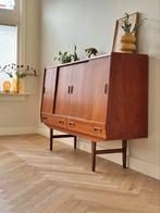 Vintage highboard kast Deens wandkast teak hout jaren 50/60, Ophalen, Gebruikt, 100 tot 150 cm, 150 tot 200 cm