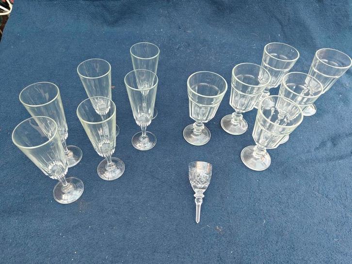 6x champagne glas "France", 6x groot, 1x kristal glas, Verzamelen, Glas en Borrelglaasjes, Zo goed als nieuw, Overige typen, Ophalen