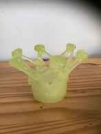 Dutz kroon mondgeblazen Kandelaar/vaasje Groen/geel glas, Ophalen of Verzenden, Minder dan 50 cm, Groen, Glas