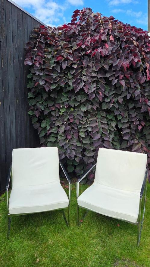 Harvink Oscar stoelen wit leer, Huis en Inrichting, Stoelen, Gebruikt, Twee, Leer, Metaal, Wit, Ophalen